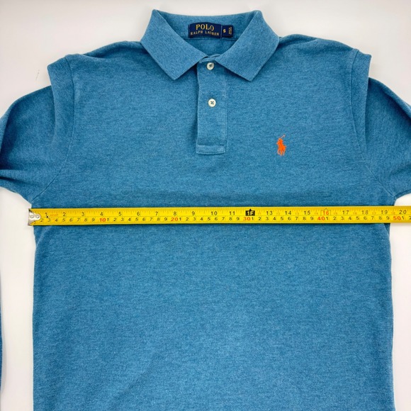 Polo Ralph Lauren Men's Long Sleeve Polo Shirt Blue Orange Logo Cotton Casual - Picture 10 of 11